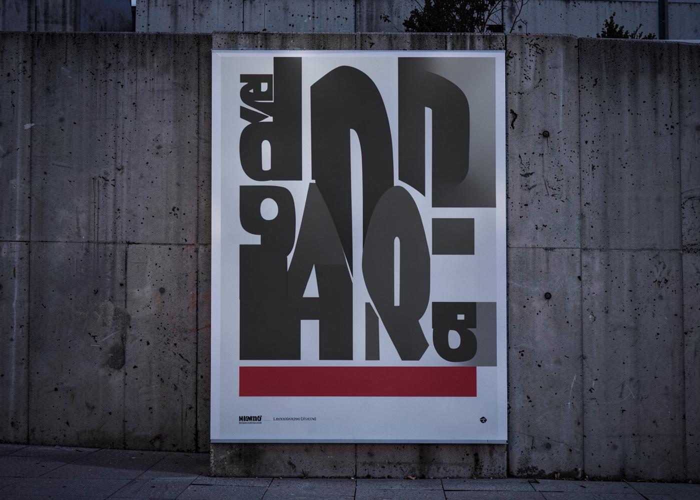 Large typographic campaign poster on a concrete city wall at dusk